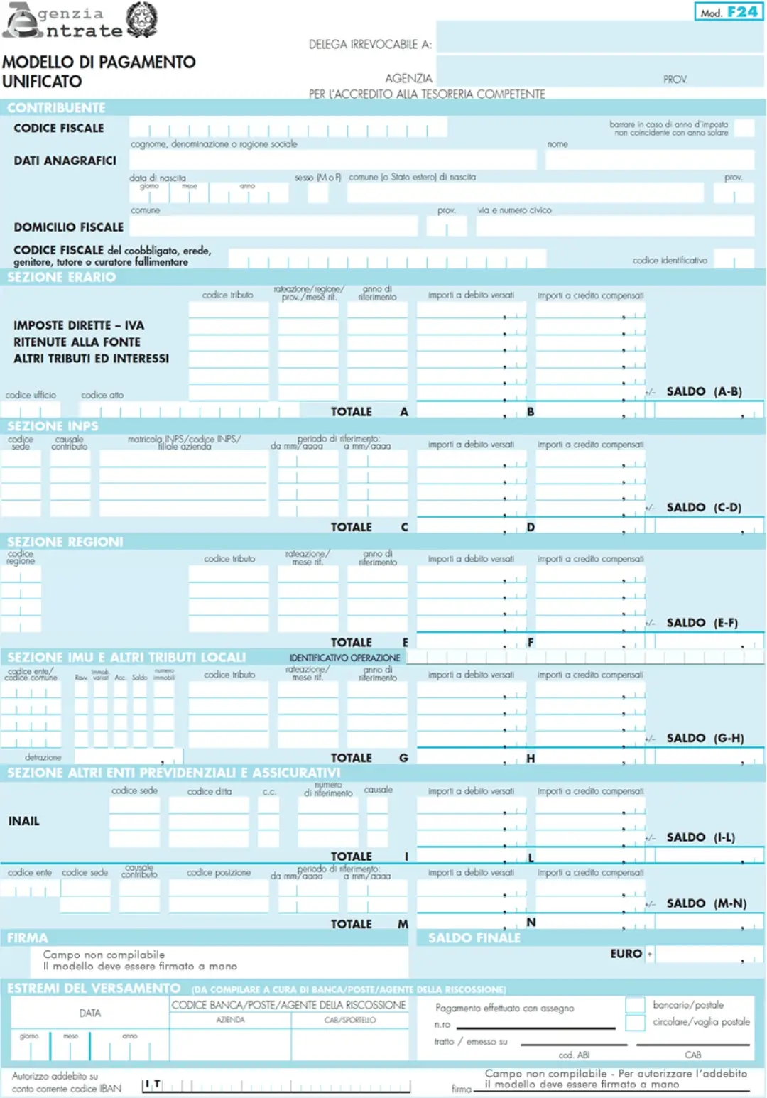 F24 Ordinario Editabile Compilabile